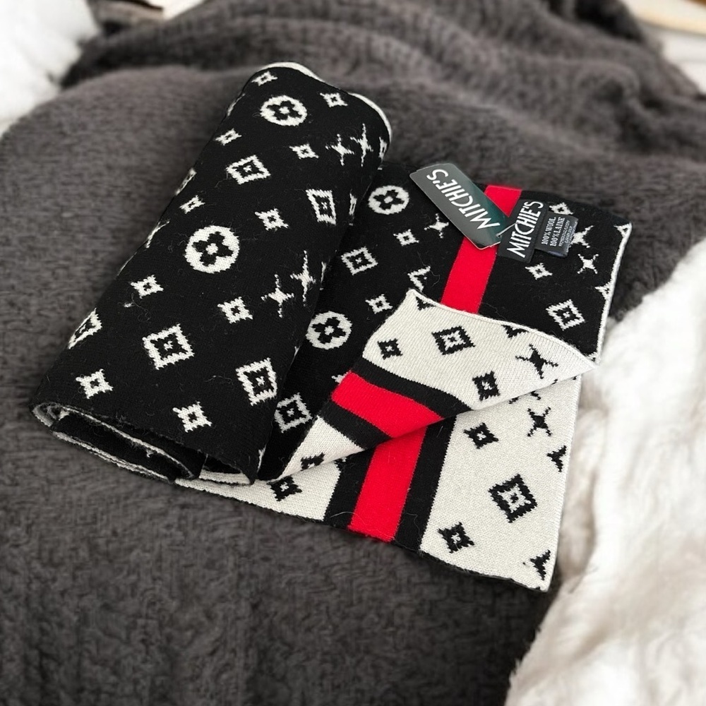 NWT MITCHIE'S MATCHINGS 100% Wool Scarf Patterned Black/White - O/S
